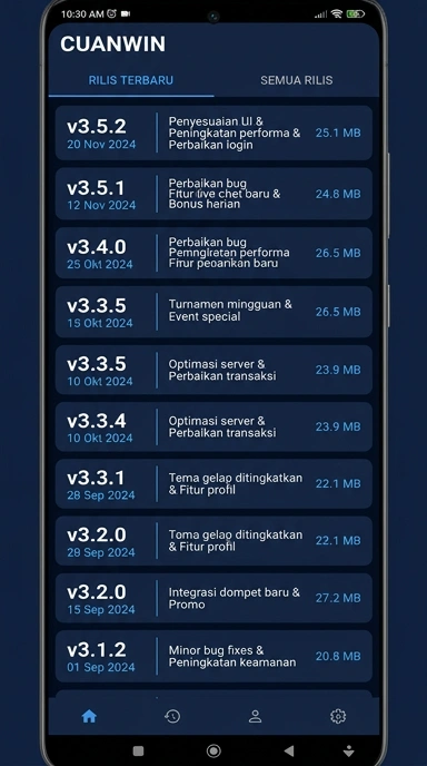 Riwayat Versi Cuanwin untuk Pengguna Android